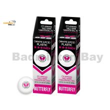 Butterfly 3-Star R40+ Plastic Table Tennis Ping Pong White Ball 40mm (6 Balls)