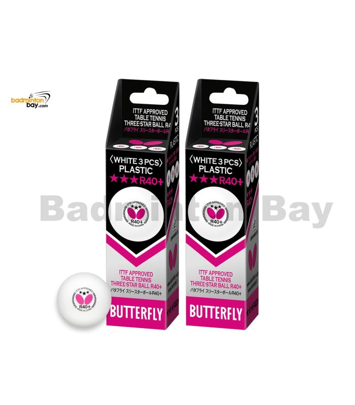 Butterfly 3-Star R40+ Plastic Table Tennis Ping Pong White Ball 40mm (6 Balls)