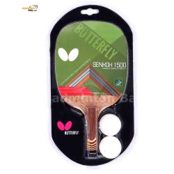 Butterfly Senkoh 1500 Penhold Table Tennis Racket with Rubber (One Side Rubber) and 2 Balls