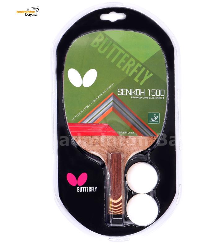 Butterfly Senkoh 1500 Penhold Table Tennis Racket with Rubber (One Side Rubber) and 2 Balls