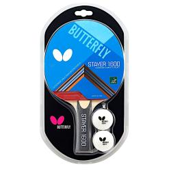 Butterfly Stayer 1600 Shakehand FL Table Tennis Racket with Rubber and 2 Balls