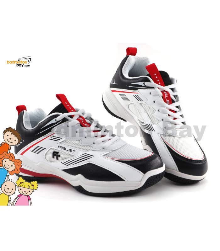 Felet - FT BS 48 White Black Badminton Court Shoes For KIDS