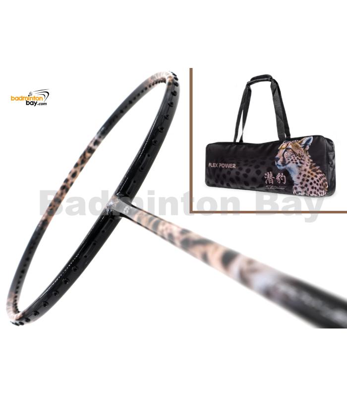 Flex Power - Stealthy Leopard Black 5U Predator Series Limited Edition Badminton Racket with Single Bag